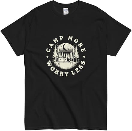 Kampeer Tshirt Dames Heren - Camp More Worry Less Vintage Print - Katoen - Zwart 3XL