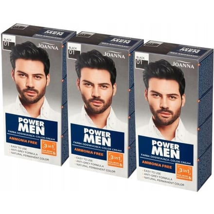 Joanna - Power Men Color Cream 3In1 Hair Beard Moustache 01 Black 30G