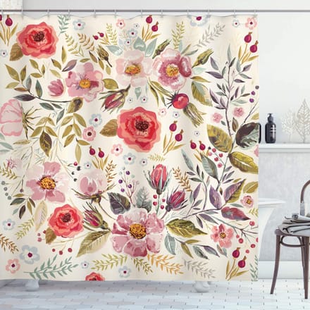 ABAKUHAUS – Gebloemd Douchengordijn 175x200 cm – Korellenrot Rosa, Polyester