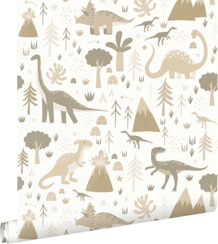 ESTAhome behang dinosaurussen beige en taupe - 53 cm x 10.05 m - 131354