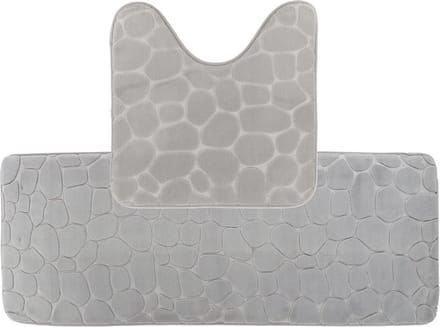 Tendance Badkamer Matten set Pebble - lichtgrijs - extra lang - memory foam - microfiber