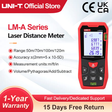 UNI-T Laser-afstandsmeter LM50A LM70A LM100A LM120A Laser Afstandsmeter Digitale Afstandsmeter Meetlint 50m
