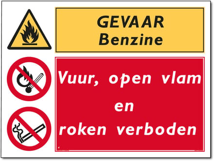 Benzine bord - Vuur, open vlam en roken verboden - Forex - 30 x 40 cm