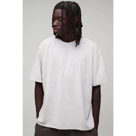 Oversized Heren Sport Geborduurd Gewassen T-shirt | Light Grey | Size Small