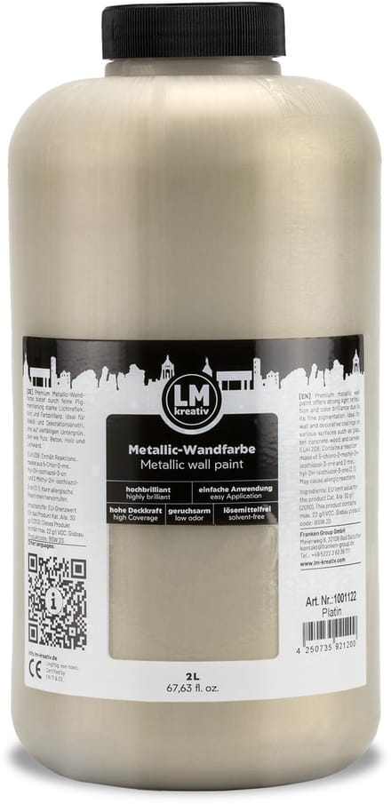 LM-Kreativ metallic wandverf – Platin – 2 liter – waterbasis