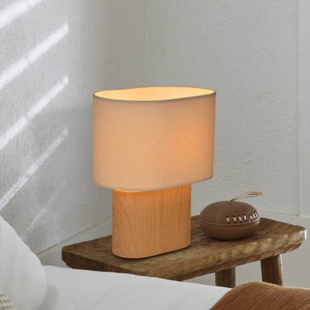 COREP Tafellamp Santorini, licht hout/beige, 38 cm, linnen/keramiek