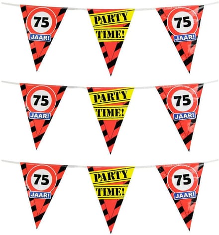 75 jaar verjaardag vlaggenlijn - 3x - 10 meter - stopborden - plastic - versiering - feestartikelen