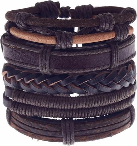 Fako Bijoux® - Armband Leer - Set Vintage - Gevlochten