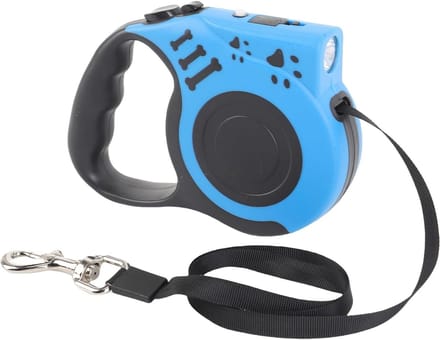 Hondentuig met LED-verlichting, één-knopsbediening, 5 meter oprolbaar polyester touw, 45 kg trekvermogen