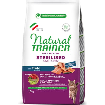 1,5kg Natural Trainer Cat Sterilised met forel droogvoer voor katten
