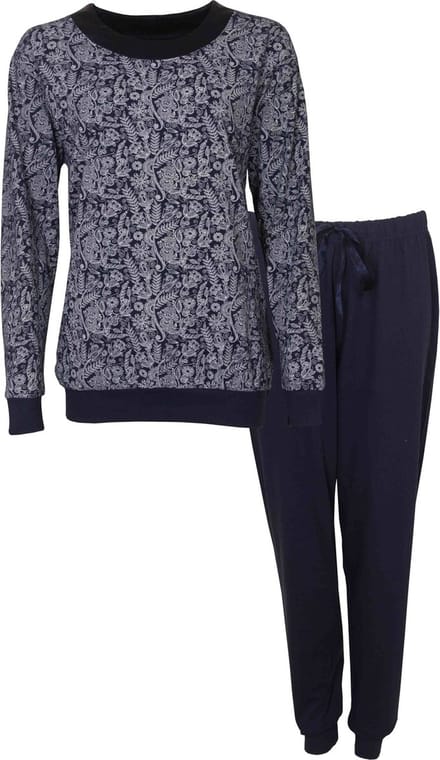 Medaillon Dames Pyjama - Katoen - Ronde Hals - Blauw - Maat L