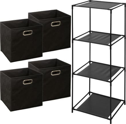 Storage Solutions Opbergrek Smartrack - met 4x mandjes linnen - zwart - 34 x 104 cm