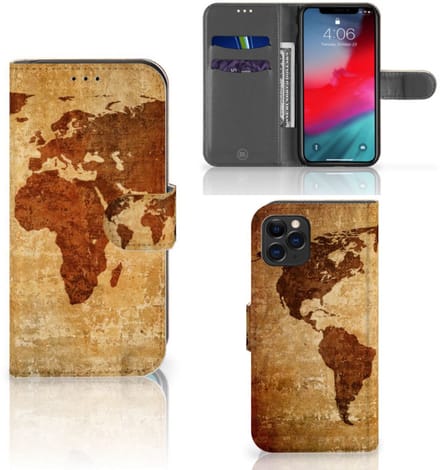 Boekhoesje voor Apple iPhone 11 Pro Flip Cover Wereldkaart