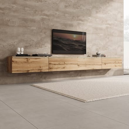 Meubella - Verity - TV-Meubel met LED - Eikenpatroon - 300x33x32 cm