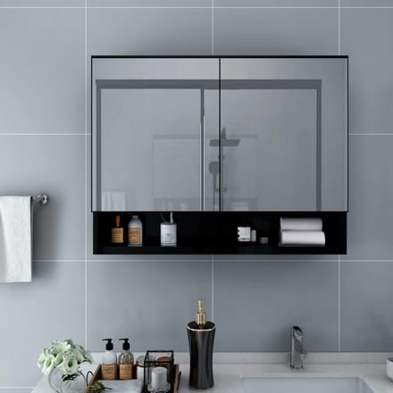 vidaXL - Badkamerspiegelkast - LED - 80x15x60 - cm - MDF - zwart