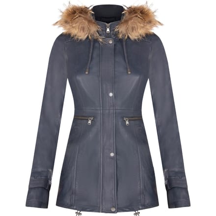 Dames warm leren parkajack met capuchon-Northwich