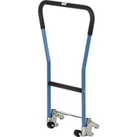 Duwbeugels, voor palletonderstel, stalen buis, blauw, insteekbaar, 2 hulpwielen