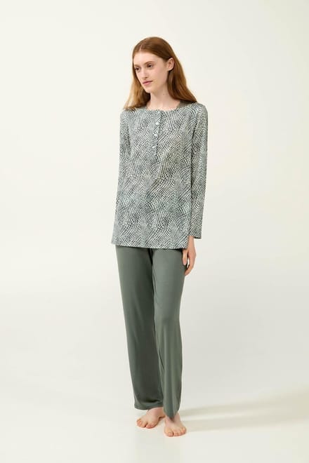 Vamp - Dames pyjama Micromodal met slangenprint en knoopsluiting - L