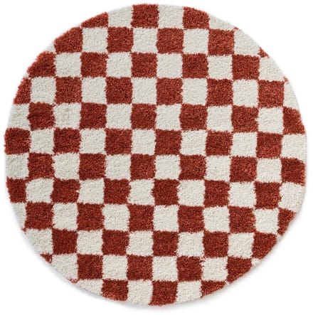 Rond checkerboard vloerkleed - Check ivoor/koraal 250