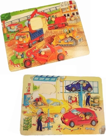 2x houten noppenpuzzel garage - noppen puzzel dikke houten noppen