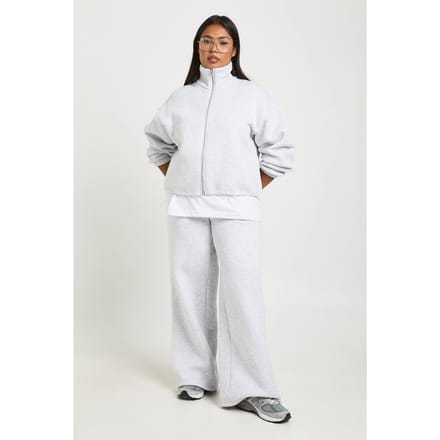 boohoo Dames Plus verstelbare toggleknoop joggingbroek met wijde pijpen | Grey Marl | Maat: 26