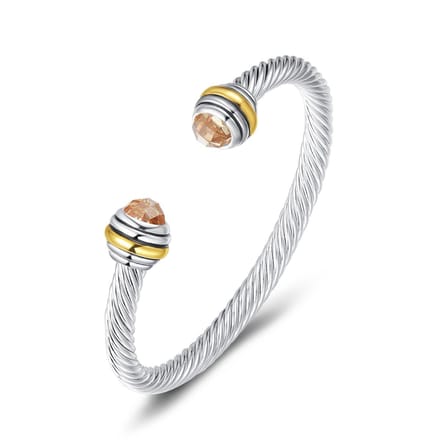 Quiges - Open Bangle Armband - Twisted Kabel met Zirkonia Bruin - UNY001