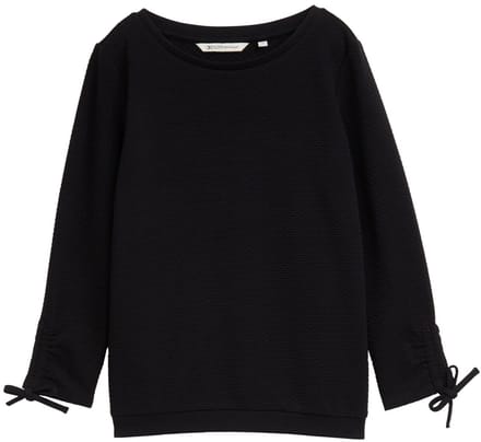 Tom Tailor Denim - Slim fit sweatshirt met gerimpelde mouwen - Maat S - deep black