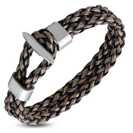 Amanto Armband Farrel E - Leer - 316L Staal - Anker - 10mm - 21cm