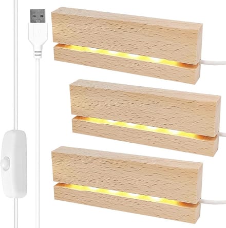 LED Display Houten Verlichtingssokkel Set van 3 - Warmwitte Desktop Lampvoet