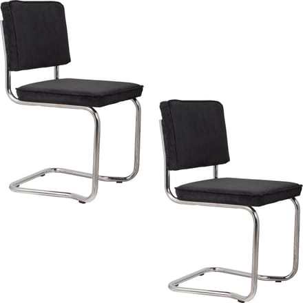 Zuiver Ridge Kink Rib Eetkamerstoelen Zwart - Set van 2