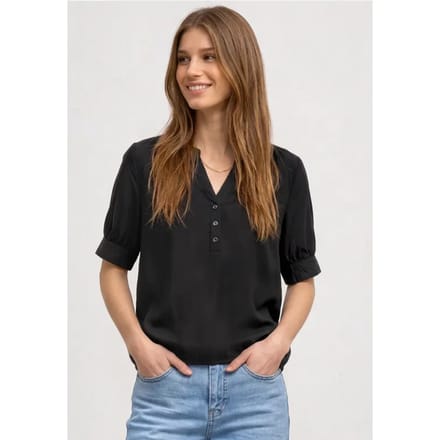 Blouse met korte mouwen, split in de hals en elastische zoom