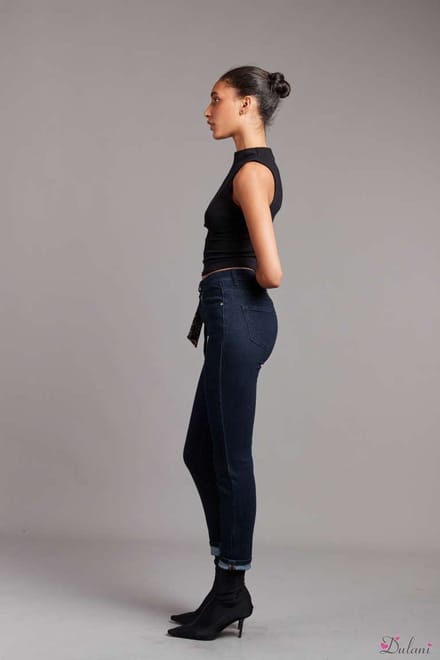 Broek Toxik3 met hoge taille en details navy slim fit