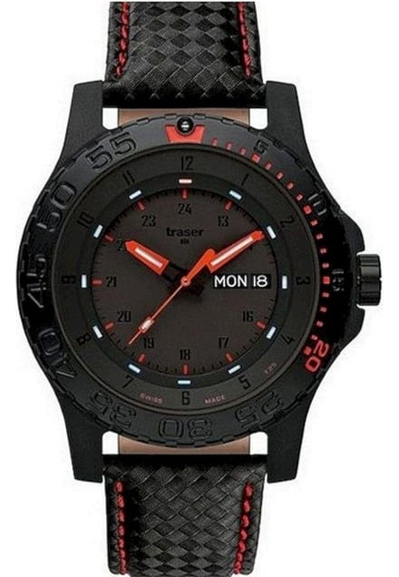 Traser P66 Red Combat leder - horloge - zwart/rood - Ø 45 mm