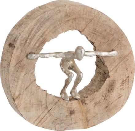 J-Line decoratie Figuur Springen - hout/aluminium - naturel/zilver