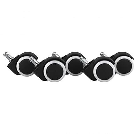 Set van 5 geremde bureaustoelwielen voor harde vloeren - 11mm pin, 50mm diameter