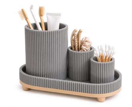 Badkamer Organizer Set – Tandenborstelhouder, Wattenstaafhouder & Opbergbakje