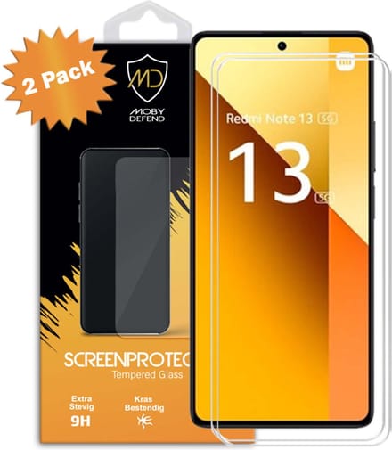2-Pack MobyDefend Screenprotectors - Geschikt voor Xiaomi Redmi Note 13 5G - Case-Friendly Screensavers - Gehard Glas