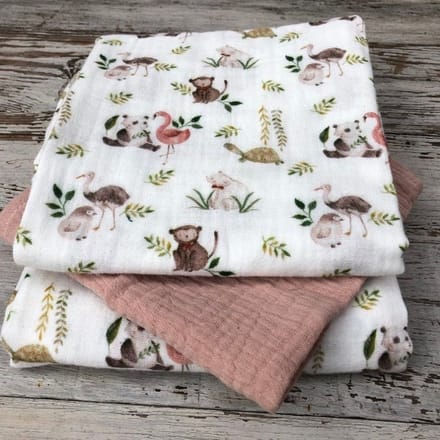 Hydrofieldoeken - set - dieren - oudroze - 60x60cm - 3 stuks