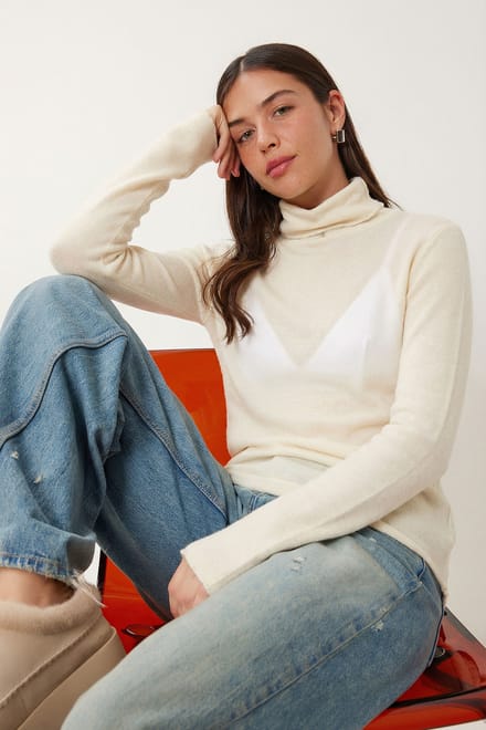 Slim Fit Turtleneck Lange Mouw Transparante Blouse