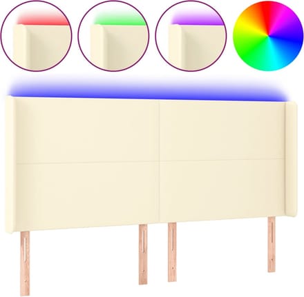 vidaXL - Hoofdbord - LED - 163x16x118/128 - cm - kunstleer - crèmekleurig