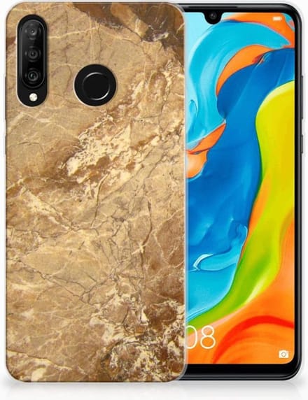 Huawei P30 Lite TPU Siliconen Hoesje Marmer Creme