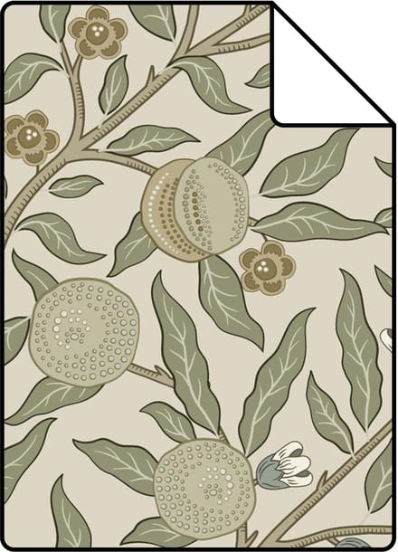 Proefstaal ESTAhome behang exotisch fruit en bladeren olijfgroen - 26.5 x 21 cm - 131168-S