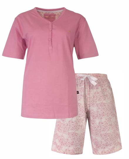Medaillon Dames Shortama - Knoopsluiting - Pyjama Set - Roze - Maat M