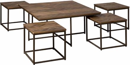 RENEW Via coffeetable set (5) - 90x90x45 40x40x38 - recl. teak w-grey