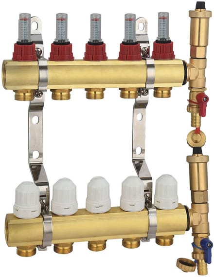 Radiatorconnect messing vijf-weg verdeler voor vloerverwarming..
