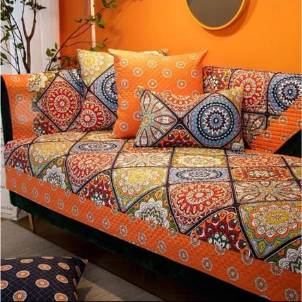 Bohemian Grid Patchwork Patroon Sofa Kussen Puur Katoenen Sofa Hoes Kussensloop Anti Slip Stofdicht Woonkamer Sofa Handdoek 90x70cm 1pcs