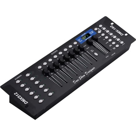 DMX512 Lichtcontroller Consolepaneel 192CH Programmeerfunctie Geluidsgeactiveerd met LED-scherm US Plug zwart