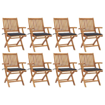 vidaXL - Opklapbare - stoelen - met - kussens, - 8 - stuks, - massief - teakhout