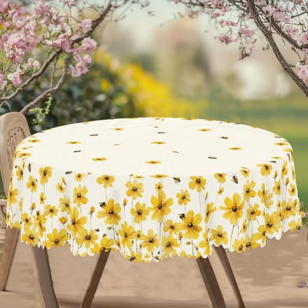 Couronne de fleurs du Jour de l'Indépendance Nappe rectangulaire imperméable Fleur étoile rouge bleue Drapeau USA Housse de table pour dîner cuisine Round(180)Cm