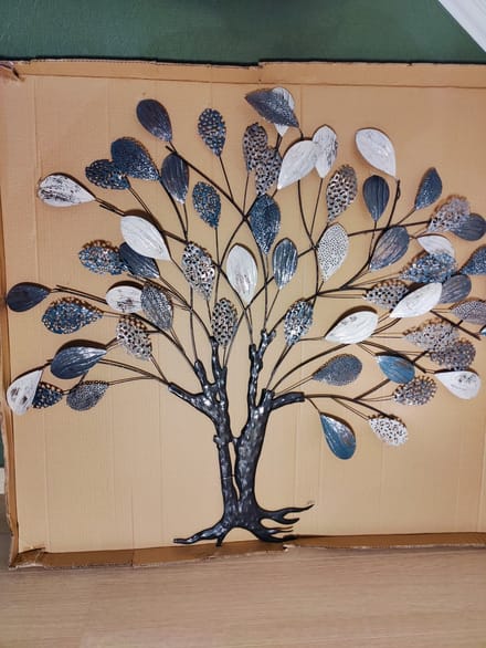 Wanddecoratie Boom Levensboom Metaal - blauw grijs wit - 1m x 1.15m
